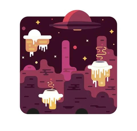 Spaceship hover above space surface close to asteroids Stock Illustration