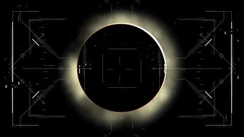 Spaceship Hud scans solar eclipse. Motion graphic for cyber and sci-fi Stock Footage 249130933