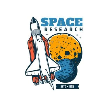 Spaceship icon, space shuttle, Moon, Earth planets Ilustração Stock