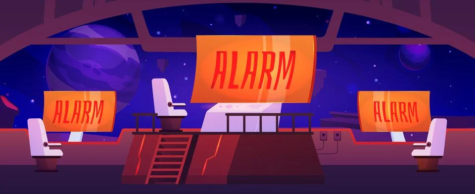 Spaceship interior of captains bridge, vector command station, computer control Stockillustratie