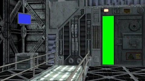 Spaceship interior with door opens and closes Stock-Footage 34888318