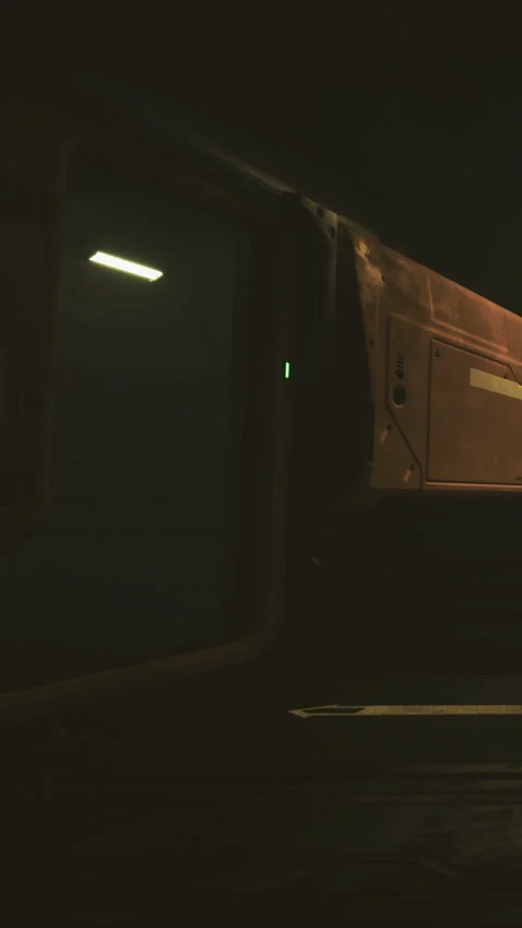 Spaceship interior shows control panel and open door at night Stock Footage 330273381