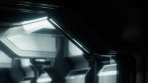 Spaceship interior shows modern design and dim lighting in space setting Stock Footage 344984077