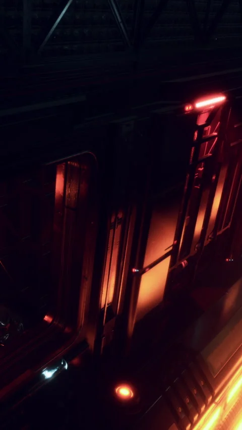 Spaceship interior shows sleeping pods with orange lights at space station Stock Footage 338373699