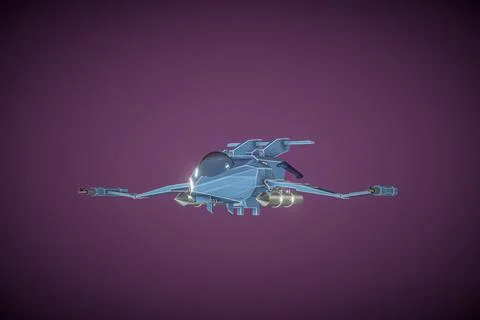 Spaceship isolated on purple background Stock Illustration
