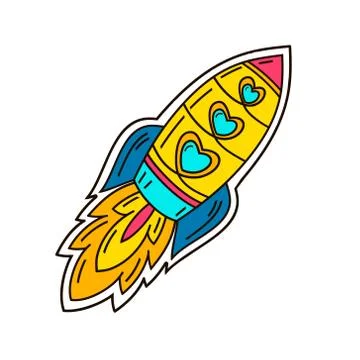 Spaceship. Isolated vector illustration in patch style. Illustrazione stock