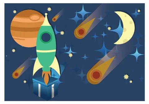 Spaceship launch for moon Stock Illustration