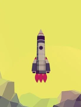 Spaceship launch to outer space, cosmos exploring concept. Space rocket launch. Stock Illustration