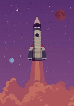 Spaceship launch to outer space, cosmos exploring concept. Space rocket launch. Stock Illustration
