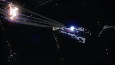 Spaceship launches missiles to explode and destroy the colony ships 03 動画素材 220388792