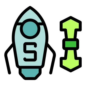 Spaceship launching from platform with number five on its body Stock Illustration