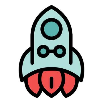 Spaceship launching into space with flames propelling it upward Stock Illustration