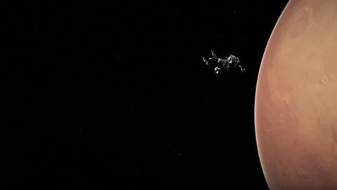 A Spaceship In Mars Orbit attracted by its gravity Stock-Footage 240450334
