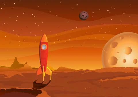 Spaceship on martian landscape Stock Illustration