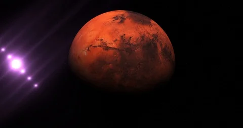 Spaceship Mission to Mars or alien UFO flying to Mars Stock Footage 86469402