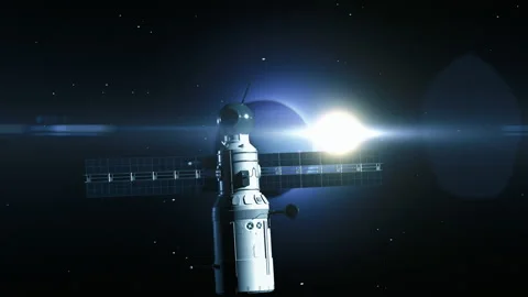 A spaceship moves in outer space to meet a planet . concept on the search for Stock Footage 172941561