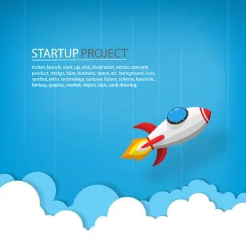 Spaceship or rocket launch into the sky over the clouds. Vector paper art i.. Illustrazione stock