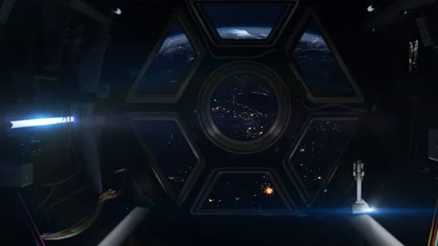Spaceship in orbit around earth Stock Footage 98295339