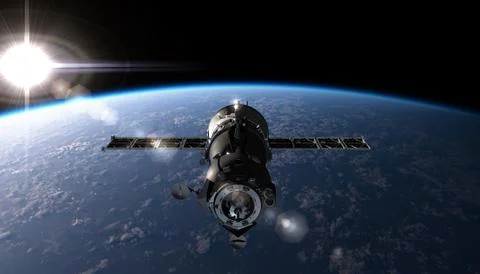 Spaceship on the orbit Stock Illustration