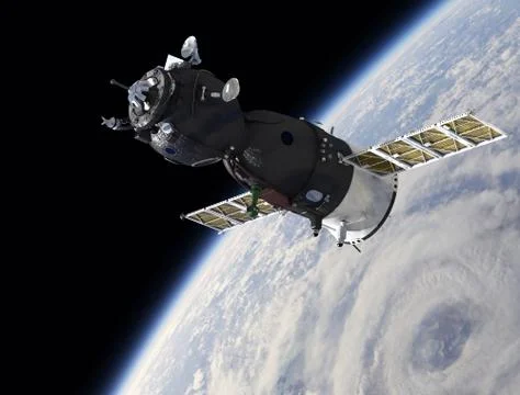 Spaceship on the orbit Stock Illustration