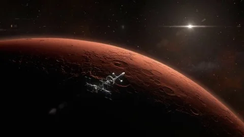 Spaceship Orbiting Mars Stock Footage 69214519