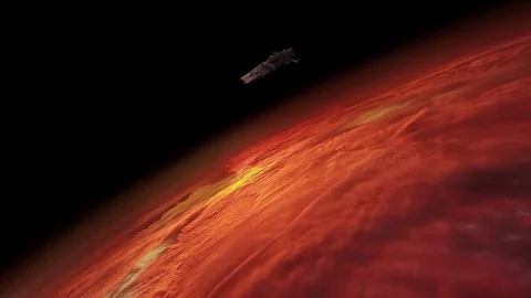 Spaceship Orbiting Red Planet Stock Footage 125537587