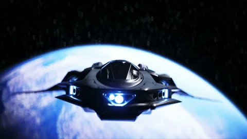 Spaceship in outer space. Earth background. 3d rendering. Stock Footage 132640077