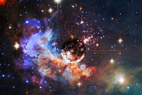 Spaceship in outer space. Elements of this image furnished by NASA Stock Illustration