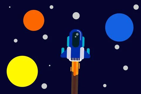 Spaceship in outer space - Flat design Stock Illustration