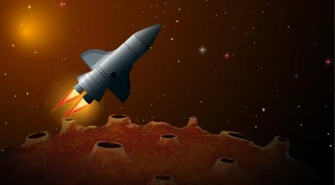 Spaceship in outer space scene Stock Illustration
