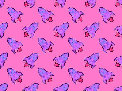 Spaceship pixel art seamless pattern. Space rocket 8 bit graphics video games Stock Illustration