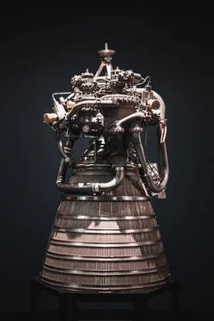 Spaceship rocket boosters close up and isolated against a black background Stock Photos