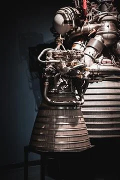 Spaceship rocket boosters close up and isolated against a black background Stock Photos