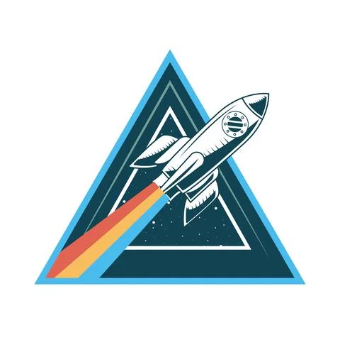 Spaceship rocket drawn with rainbow startup in triangular frame Ilustração Stock