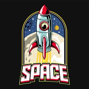 Spaceship Rocket Explore Outer Space in Vector Cartoon Illustration Design 스톡 일러스트