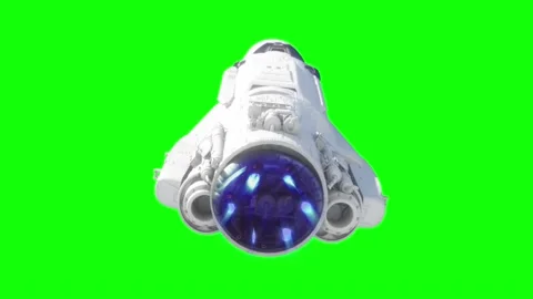 Spaceship rocket flying on a green background looped 3d render Stock Footage 195692044