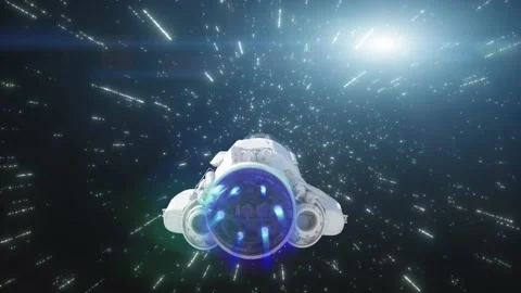 Spaceship rocket flying in space 3d render Stock Footage 195690751