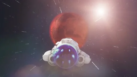 Spaceship rocket flying in space to mars 3d render Stock Footage 195691838