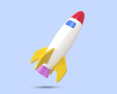 Spaceship rocket launch 3d icon. Flying rocket Shuttle. Stockillustratie