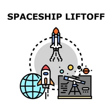 Spaceship rocket liftoff achieving space exploration concepts Stock Illustration