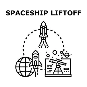 Spaceship rocket liftoff achieving space exploration concepts Stock Illustration