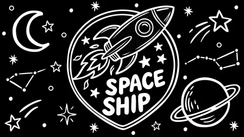 Spaceship Rocket in Outer Space with Stars and Planets Animation Vidéo 333077086
