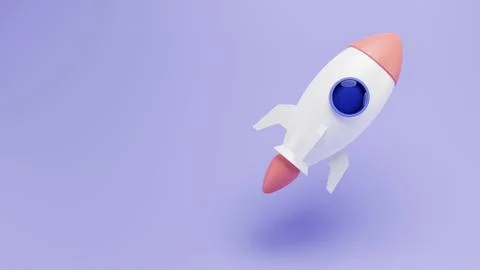 Spaceship rocket. Toy rocket upswing ,spewing smoke. Startup, space, busine.. Stock Illustration