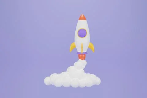 Spaceship rocket. Toy rocket upswing ,spewing smoke. Startup, space, business Stock Illustration