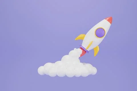 Spaceship rocket. Toy rocket upswing ,spewing smoke. Startup, space, busine.. Stock Illustration