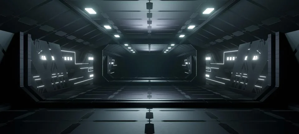 Spaceship Sci Fi Concrete Rough Cement Garage Tunnel Corridor Warehouse Futur Stock Illustration