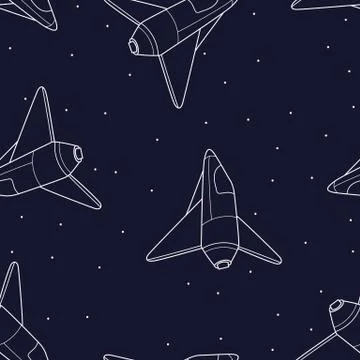 Spaceship seamless pattern. Shuttle vector illustration. Stock Illustration