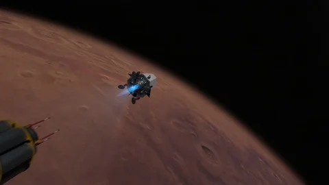 Spaceship Separation over Mars Stock Footage 116854292