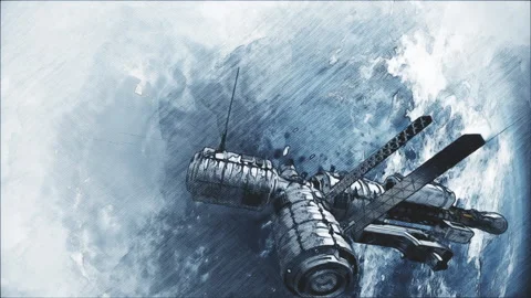 Spaceship Sketch in a 3D animation Stock Footage 235736733