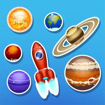 Spaceship with solar system Stock Illustration
